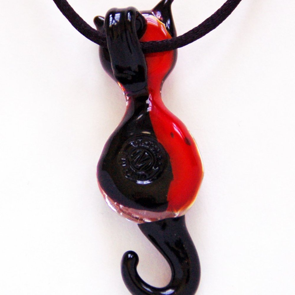 Cat Necklace Murano Glass Pendant Handmade New - Picture 2 of 3